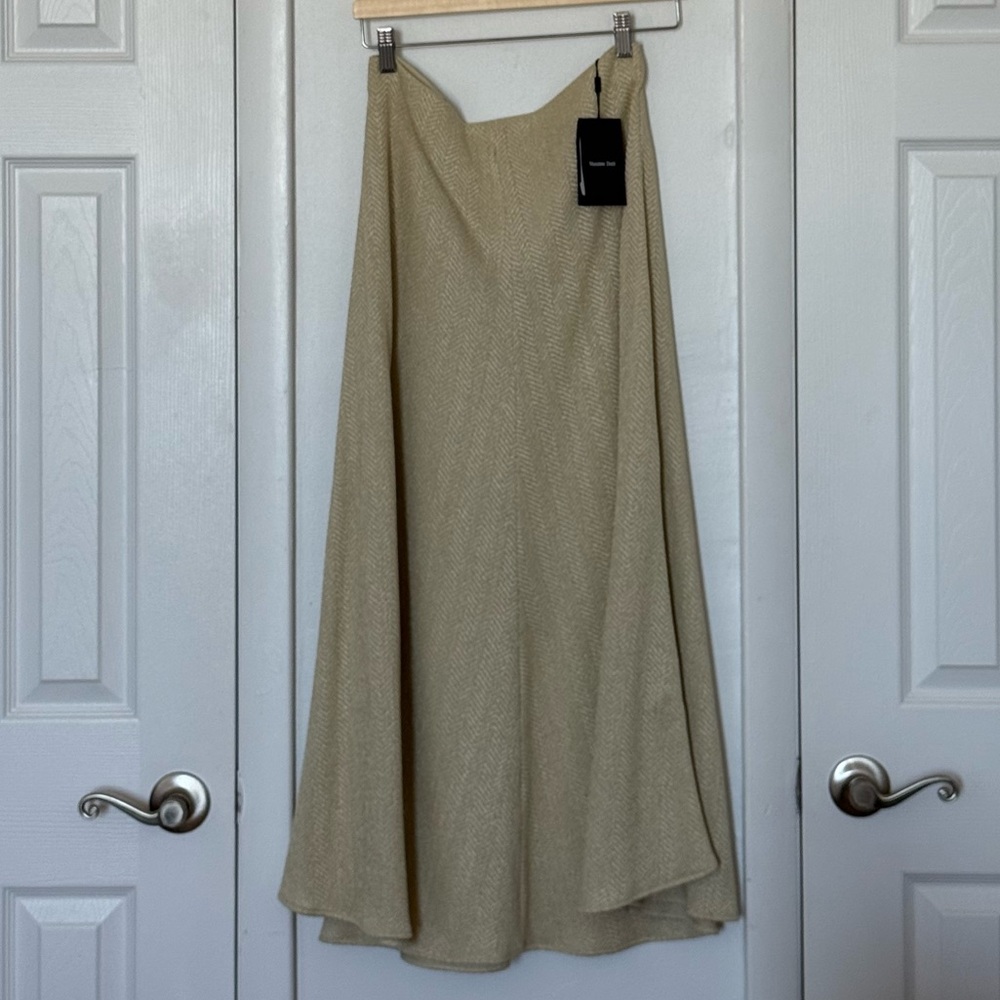 Massimo Dutti Light Beige Herringbone Maxi Skirt